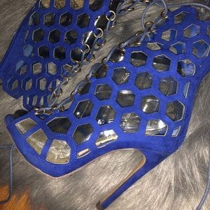 Blue Lace-Up Honeycomb Bootie